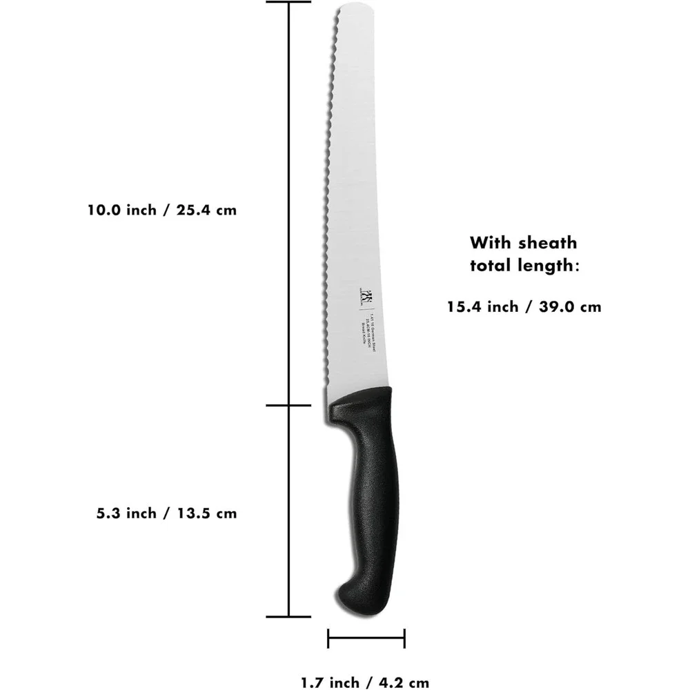 HUNTER.DUAL 10in Serrated Bread Knife German Steel Sourdough Slicer Black